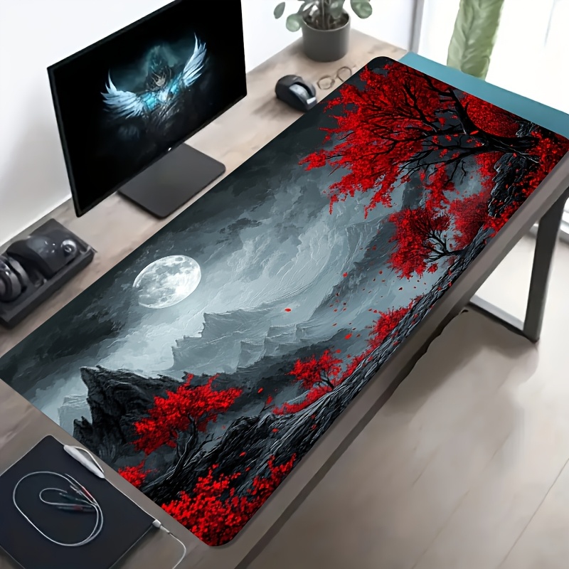 Desk Setup Red - Alfombrilla de Ratón Extragrande para Juegos