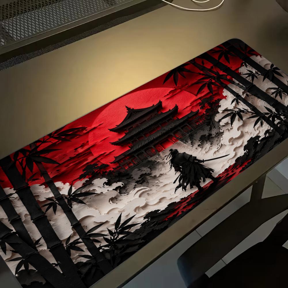 Desk Setup Red - Alfombrillas de ratón Samurai Red Moon,