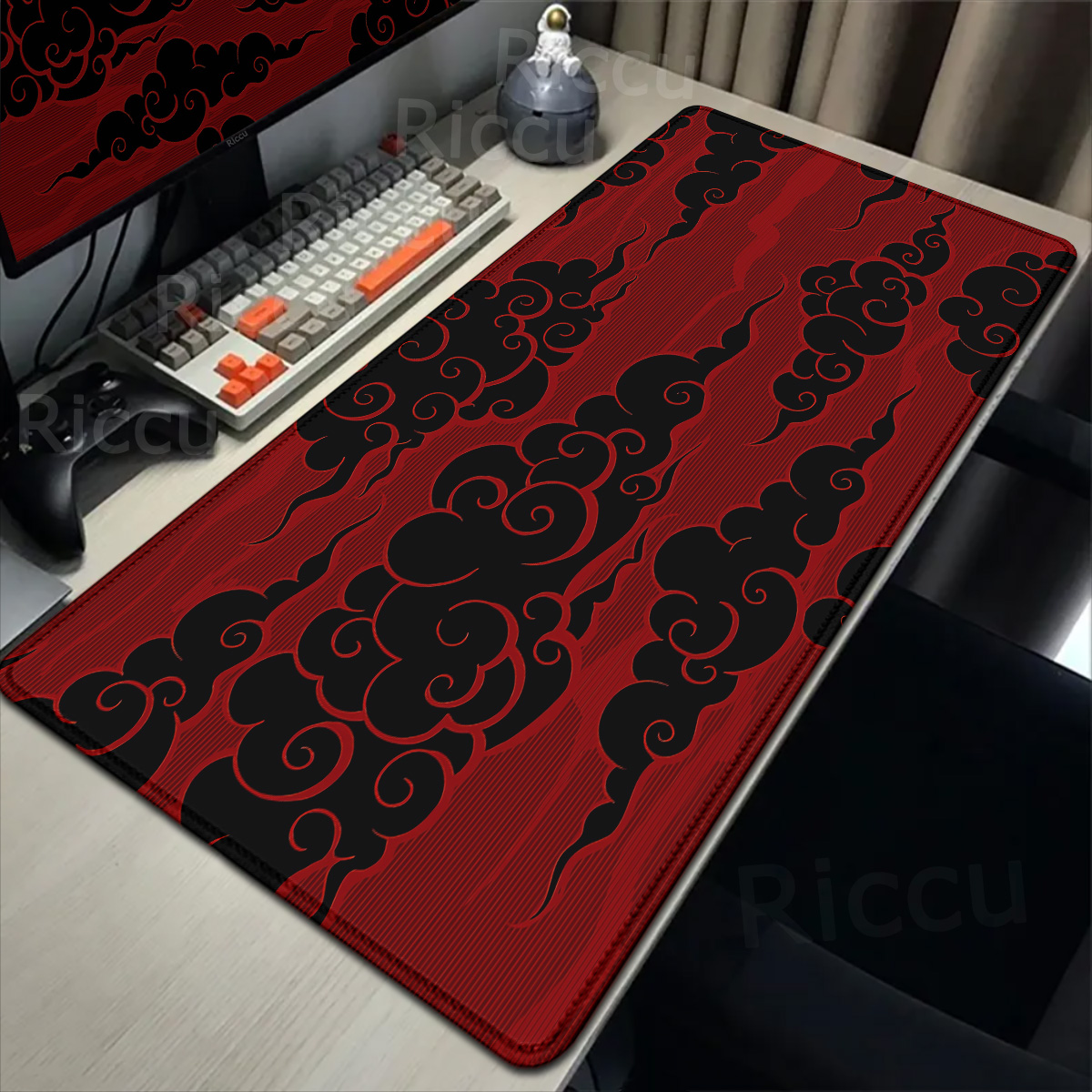Desk Setup Red - Large Red Cloud Gamer Mousepad Natural